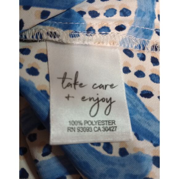 Nic+Zoe Blouse Womens 2XL Blue White Abstract Leaf Print Cap Sleeve Top‎ XXL - Picture 7 of 8